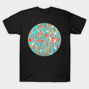 Melon and Aqua Geometric Tile Pattern T-Shirt